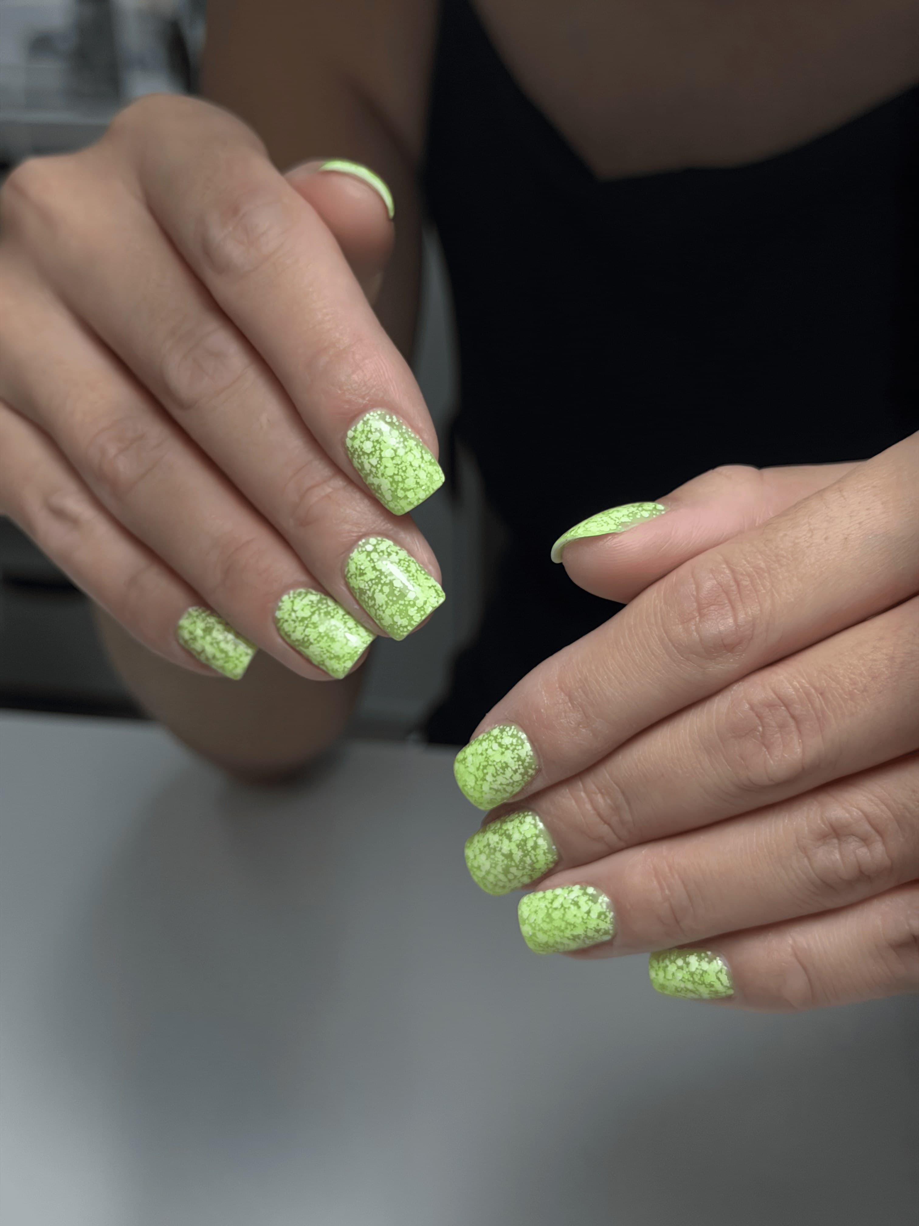 Lime green glitter gel manicure at 4Hands in Charlotte